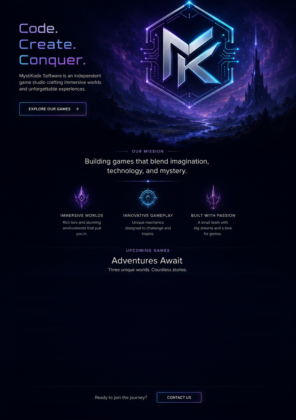 MystiKode Software game studio homepage