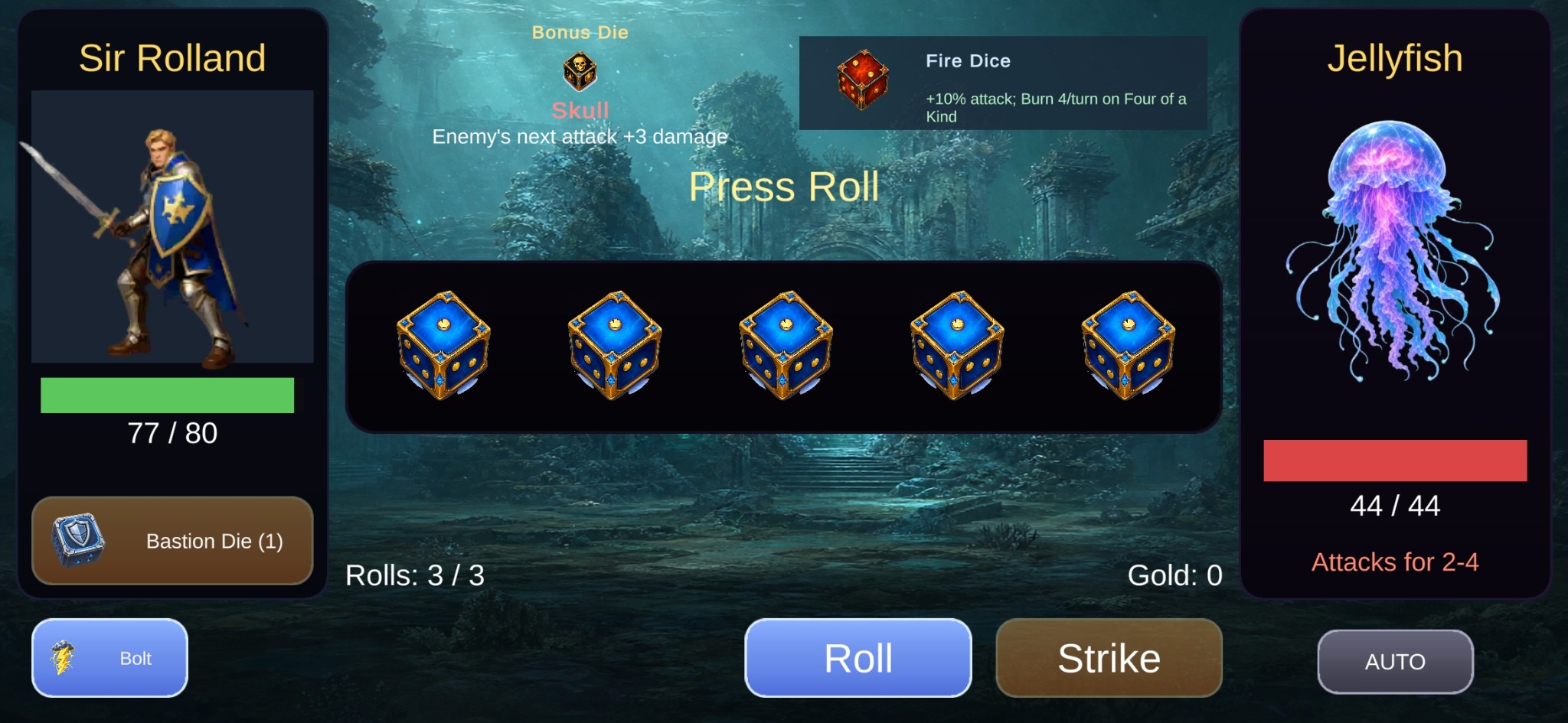 Dice-combo battle in ReRoll Kingdom